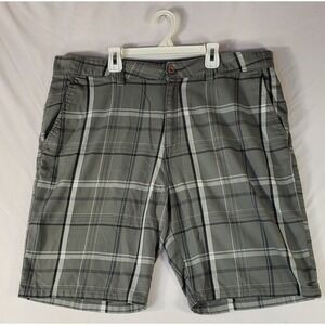 O'Neill Mens Plaid Walk Shorts Grey White Size 38 Casual Summer Flat Front